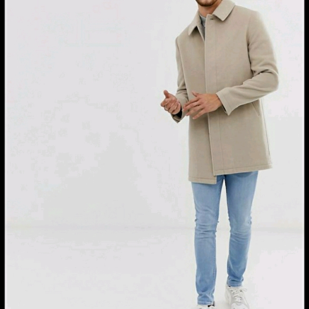 ASOS DESIGN wool mix coat in stone
